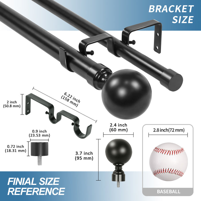 Urbanest Steel Ball Manhattan 1-inch 3-4 inch Double Drapery Curtain Window Rod Set