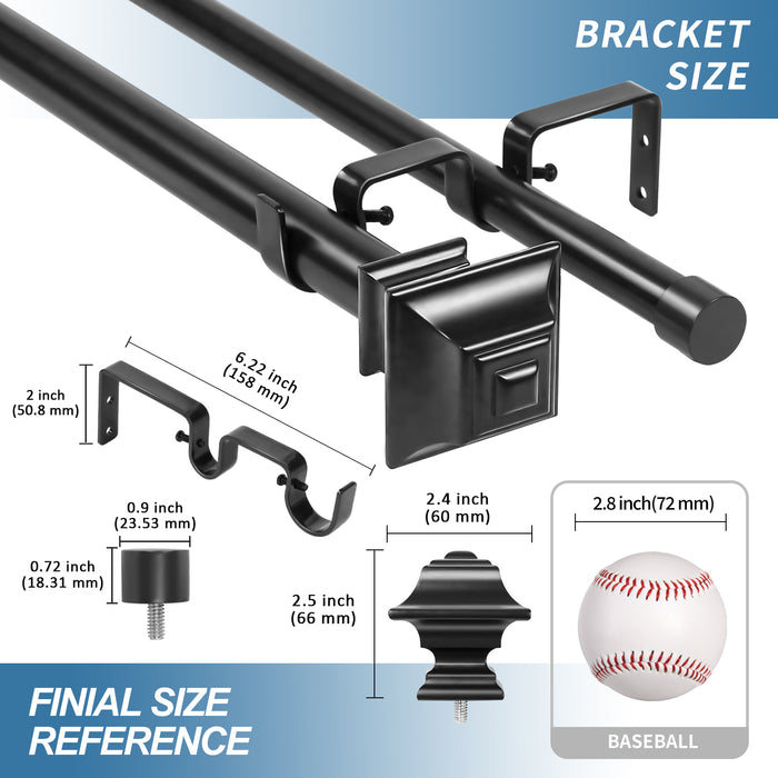 Urbanest Pila Manhattan 1-inch 3-4 inch Double Drapery Curtain Window Rod Set