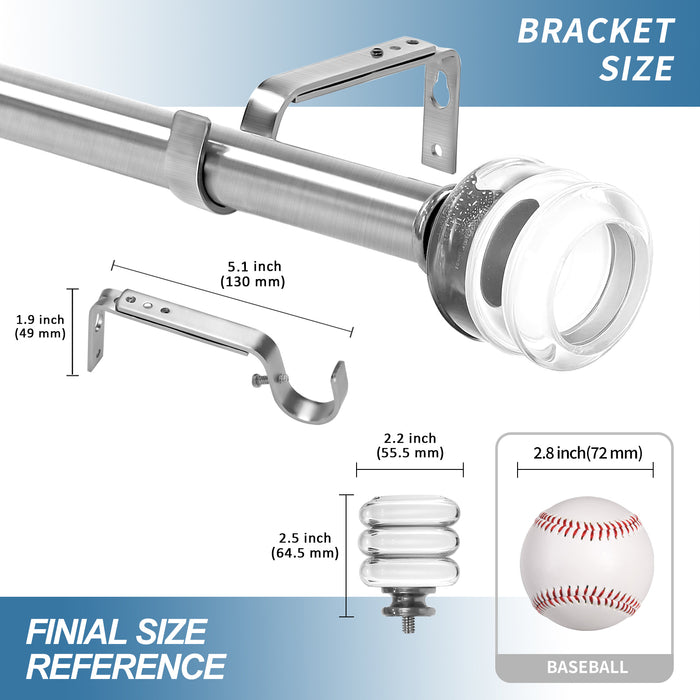 Urbanest 1-inch Diameter Palazzo Crystal Adjustable Single Drapery Curtain Rod