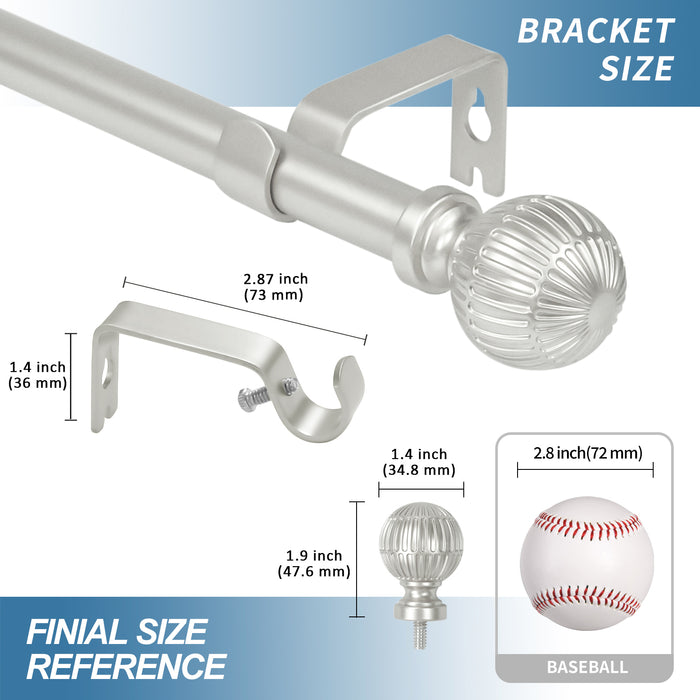 Urbanest 5/8" Single Telescoping Curtain Rod with Volle Ball Finials, 28"-120"