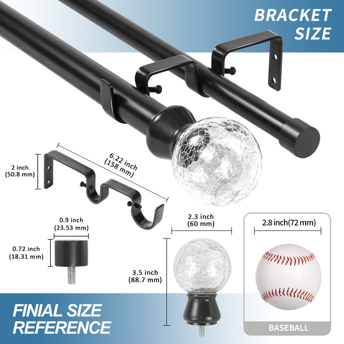 Urbanest Crackle Glass Manhattan 1-inch 3-4-inch Double Drapery Curtain Window Rod Set