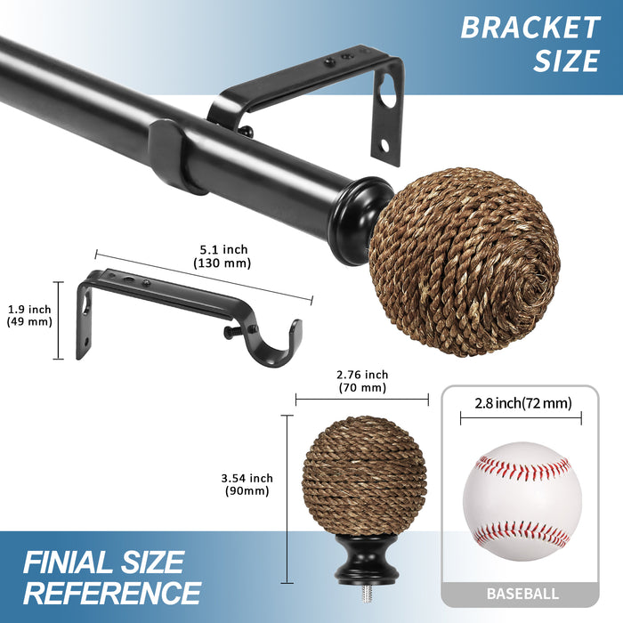 Natural Jute Ball 1" Diameter Curtain Rod