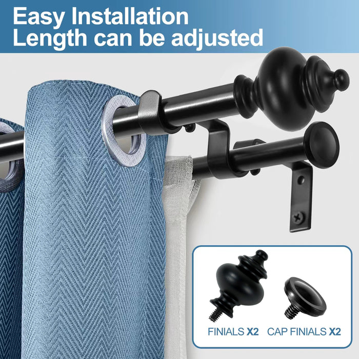 Urbanest Round Urn Adjustable Double Drapery Curtain Rod Set, 5-8"