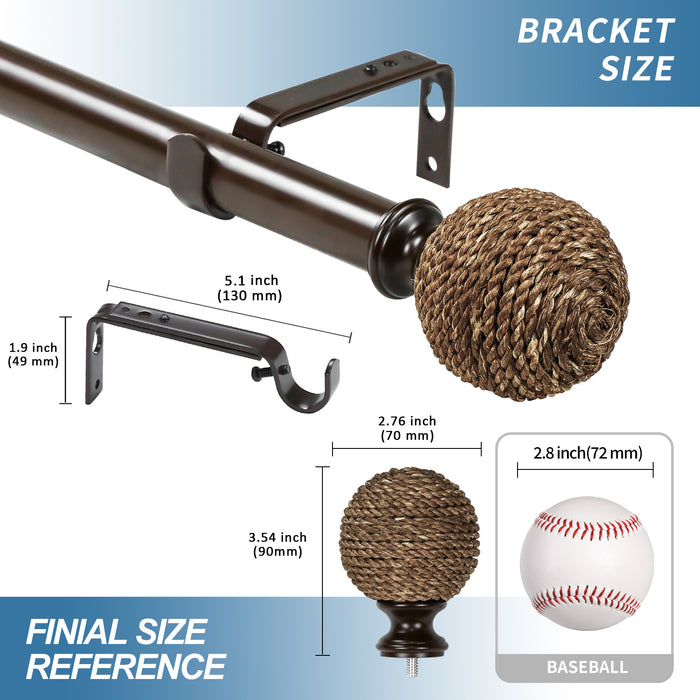 Natural Jute Ball 1" Diameter Curtain Rod