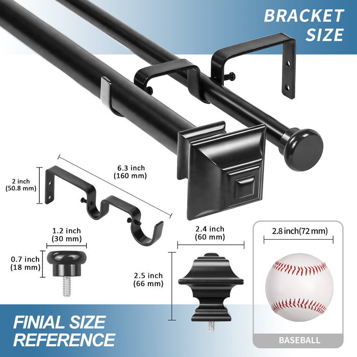 Urbanest Pila Flat Button 1-inch 5-8 inch Double Drapery Curtain Window Rod Set