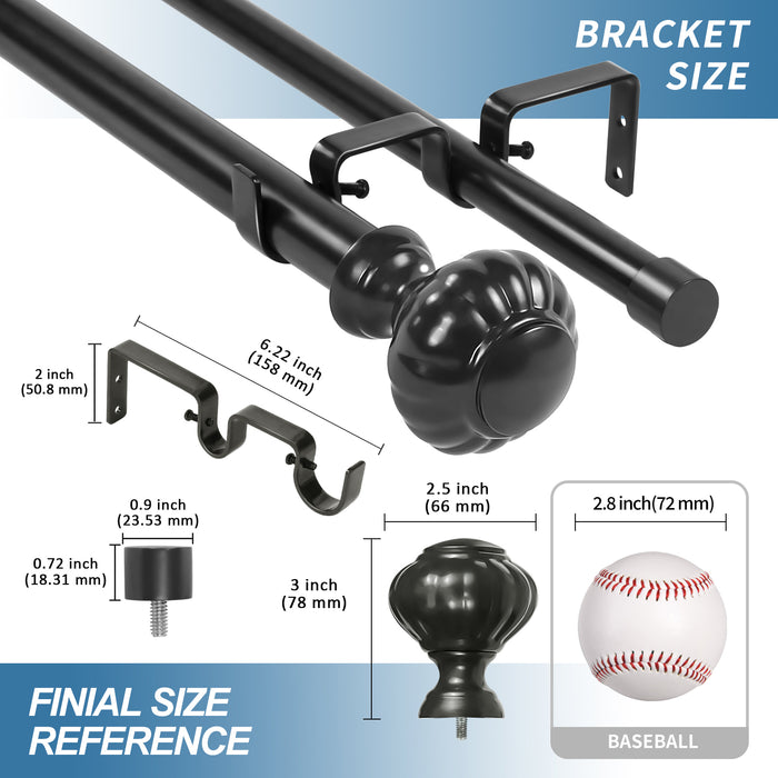Urbanest Door Knob Manhattan 1-inch 3-4 inch Double Drapery Curtain Window Rod Set