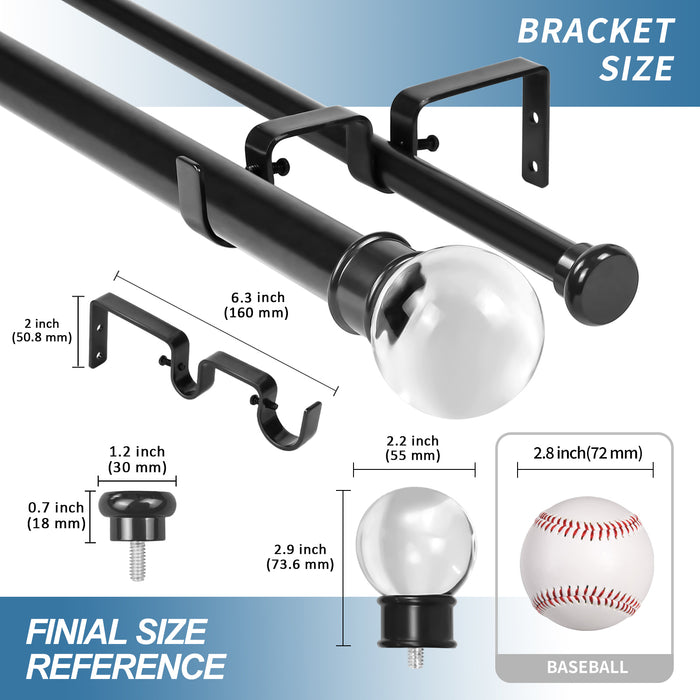 Urbanest Crystal Ball Flat Button 1-inch 5-8 inch Double Drapery Curtain Window Rod Set