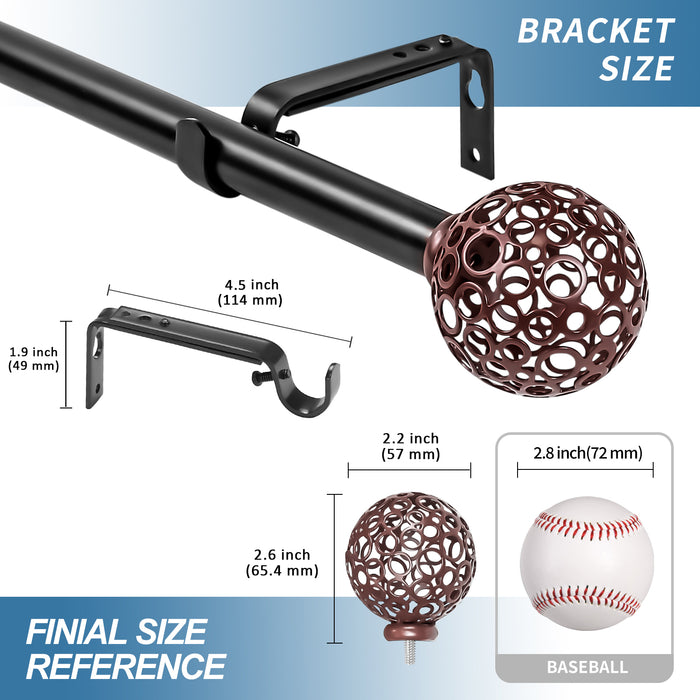 Urbanest Planet Ball Finial Curtain Drapery Rod Set, 3-4-inch