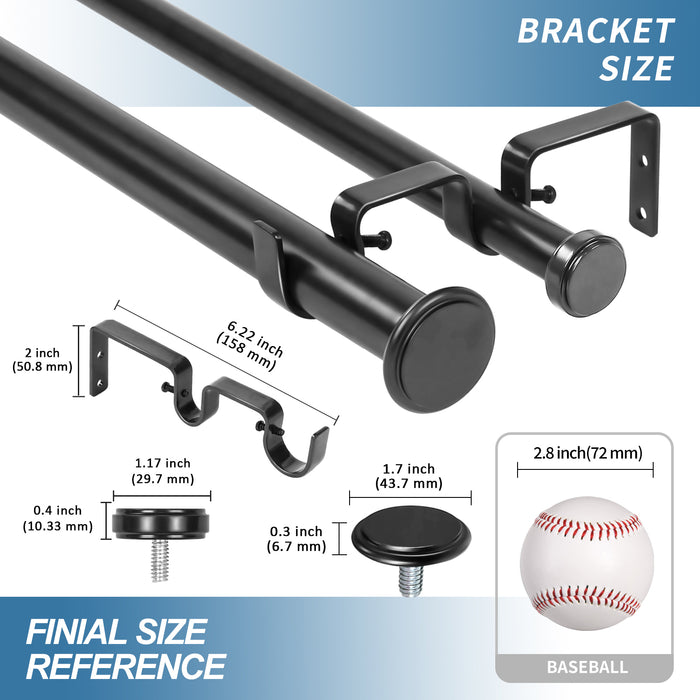 Urbanest Bouton Flat Button 1-inch 3-4 inch Double Drapery Curtain Window Rod Set