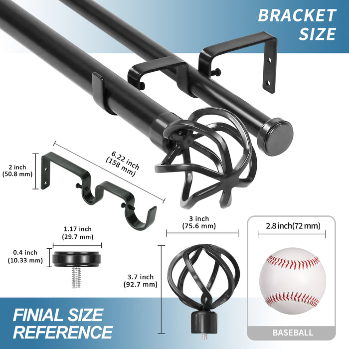 Urbanest Zeffoli Flat Button 1-inch 3-4 inch Double Drapery Curtain Window Rod Set