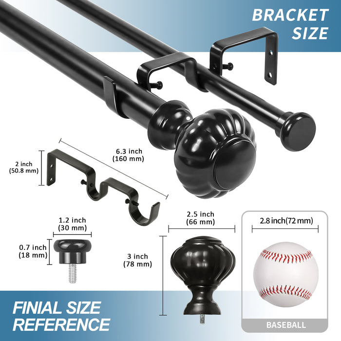 Urbanest Door Knob Flat Button 1-inch 5-8 inch Double Drapery Curtain Window Rod Set