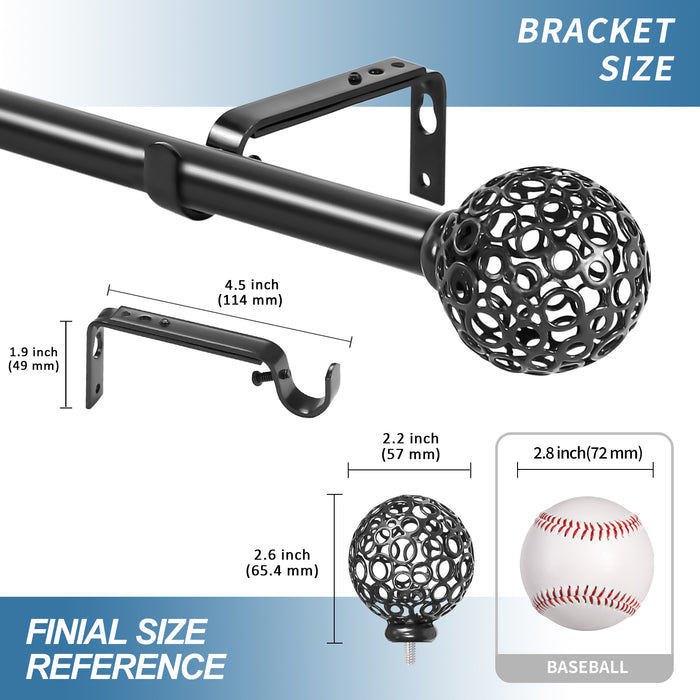 Urbanest Adjustable Planet Ball Finial Curtain Drapery Rod Set, 3-4-inch