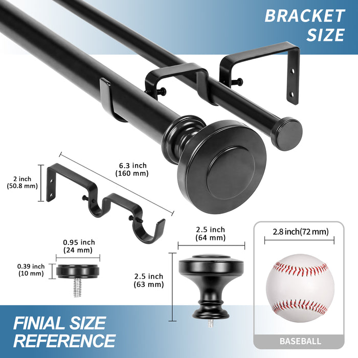 Urbanest Semplice Manhattan 1-inch 5-8 inch Double Drapery Curtain Window Rod Set