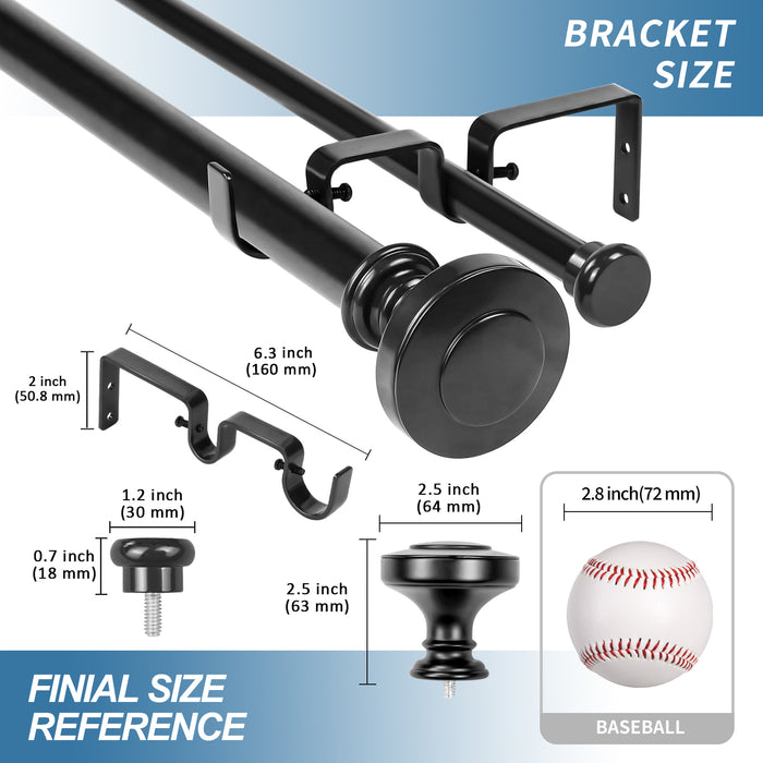 Urbanest Semplice Flat Button 1-inch 5-8 inch Double Drapery Curtain Window Rod Set