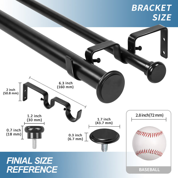 Urbanest Bouton Flat Button 1-inch 5-8 inch Double Drapery Curtain Window Rod Set