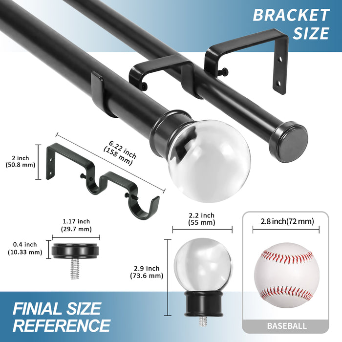Urbanest Crystal Ball Flat Button 1" 3/4" Double Drapery Curtain Window Rod Set