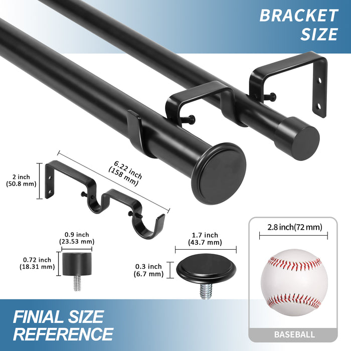 Urbanest Bouton Manhattan 1 inch 3-4 inch Double Drapery Curtain Window Rod Set