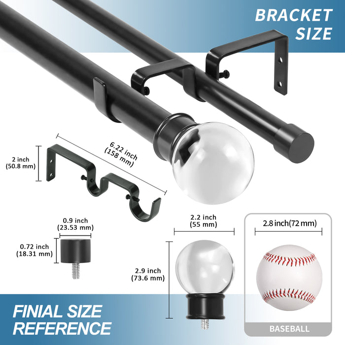 Urbanest Crystal Ball Manhattan 1-inch 3-4 inch Double Drapery Curtain Window Rod Set