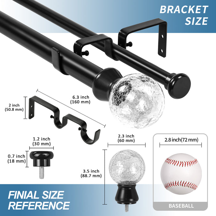 Urbanest Crackle Glass Flat Button 1-inch 5-8 inch Double Drapery Curtain Window Rod Set