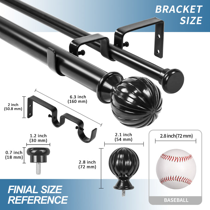 Urbanest Fluted Ball Flat Button 1-inch 5-8 inch Double Drapery Curtain Window Rod Set