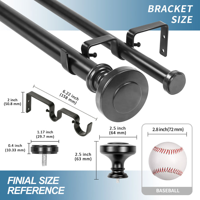 Urbanest Semplice Flat Button 1" 3/4" Double Drapery Curtain Window Rod Set