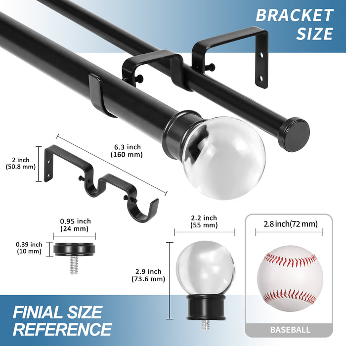 Urbanest Crystal Ball Manhattan 1-inch 5-8 inch Double Drapery Curtain Window Rod Set