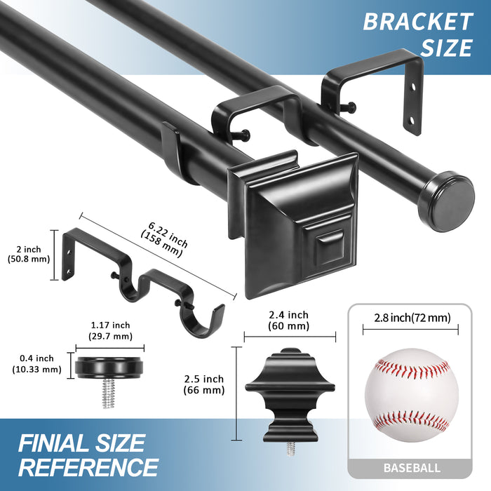 Urbanest Pila Flat Button 1-inch 3-4 inch Double Drapery Curtain Window Rod Set