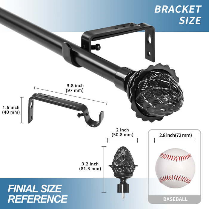Urbanest Adjustable Artichoke Finial Curtain Drapery Rod Set, 5-8-inch