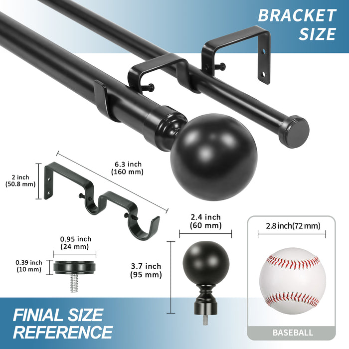 Urbanest Steel Ball Manhattan 1-inch 5-8 inch Double Drapery Curtain Window Rod Set
