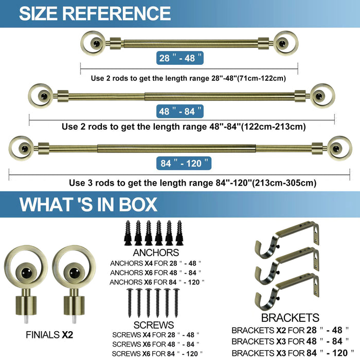 Urbanest Adjustable Stella Finial Curtain Drapery Rod Set, 3-4-inch