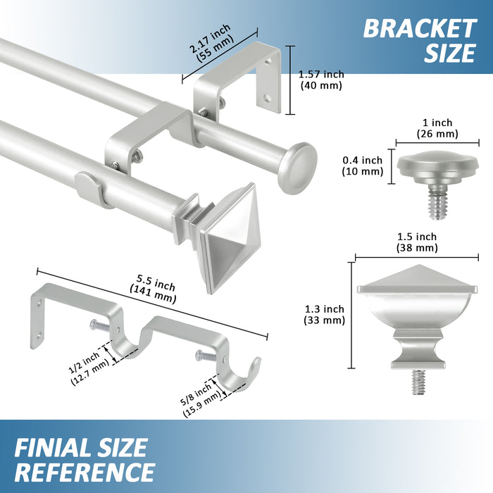 Urbanest Square Urn Adjustable Double Drapery Curtain Rod Set, 5-8"