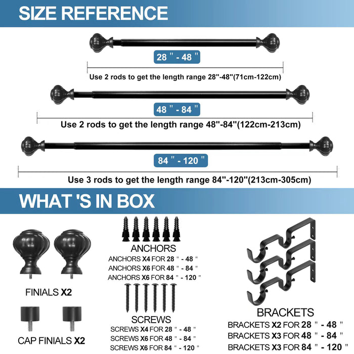 Urbanest Door Knob Manhattan 1-inch 3-4 inch Double Drapery Curtain Window Rod Set