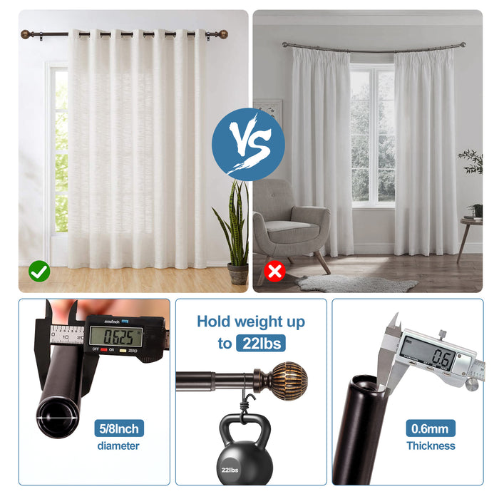 Urbanest 5/8" Single Telescoping Curtain Rod with Volle Ball Finials, 28"-120"