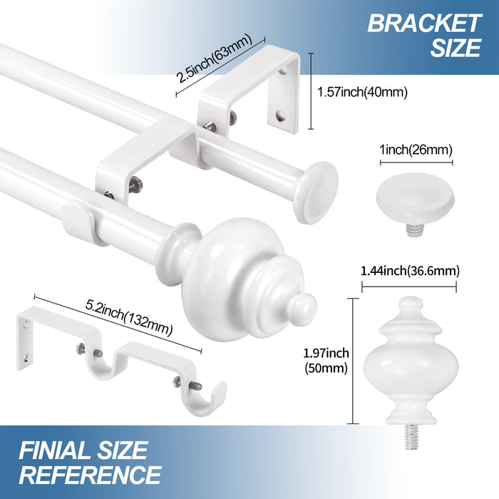 Urbanest Round Urn Adjustable Double Drapery Curtain Rod Set, 5-8"