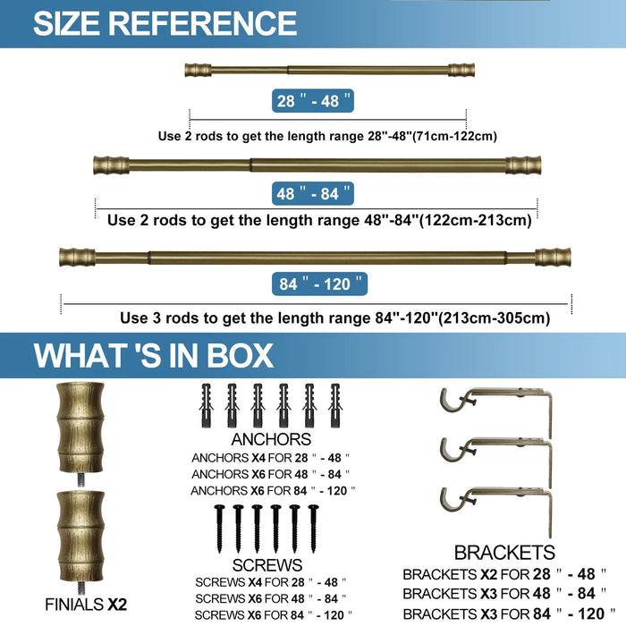 Urbanest 1-inch Diameter Bamboo Adjustable Single Drapery Curtain Rod