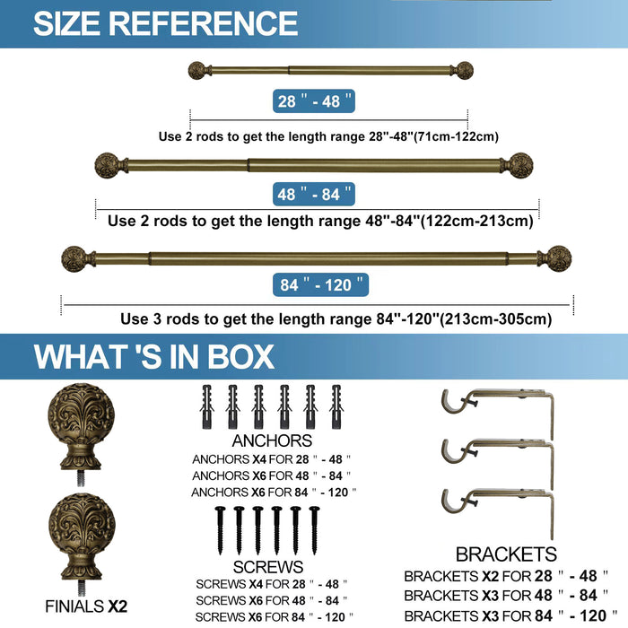 Urbanest 1-inch Diameter Scroll Ball Adjustable Single Drapery Curtain Rod
