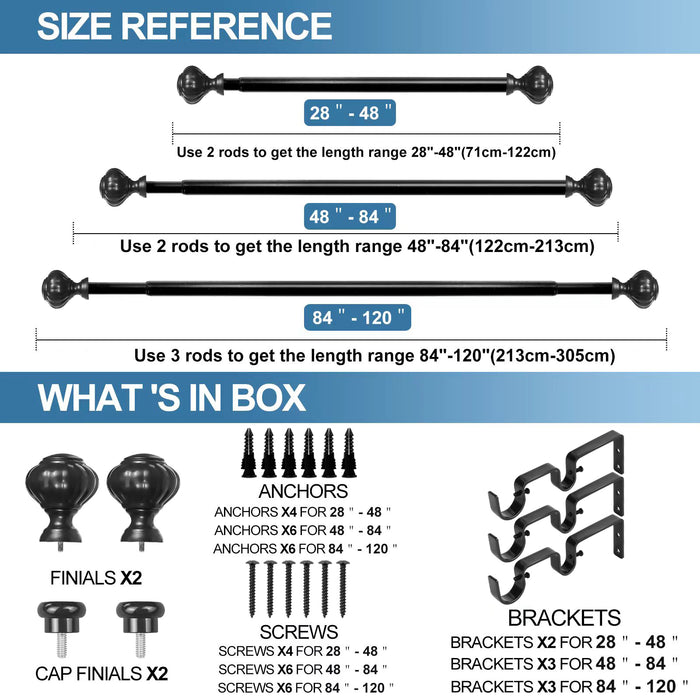 Urbanest Door Knob Flat Button 1-inch 5-8 inch Double Drapery Curtain Window Rod Set