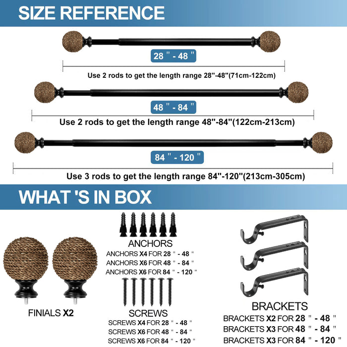Natural Jute Ball 1" Diameter Curtain Rod