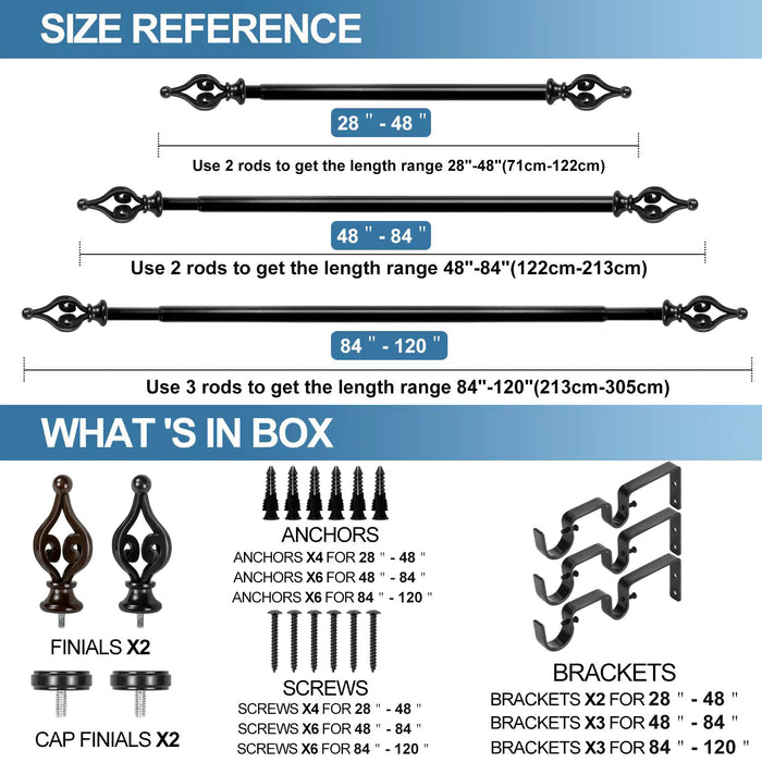 Urbanest Portia Flat Button 1-inch 3-4 inch Double Drapery Curtain Window Rod Set