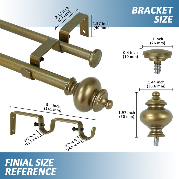 Urbanest Round Urn Adjustable Double Drapery Curtain Rod Set, 5-8"