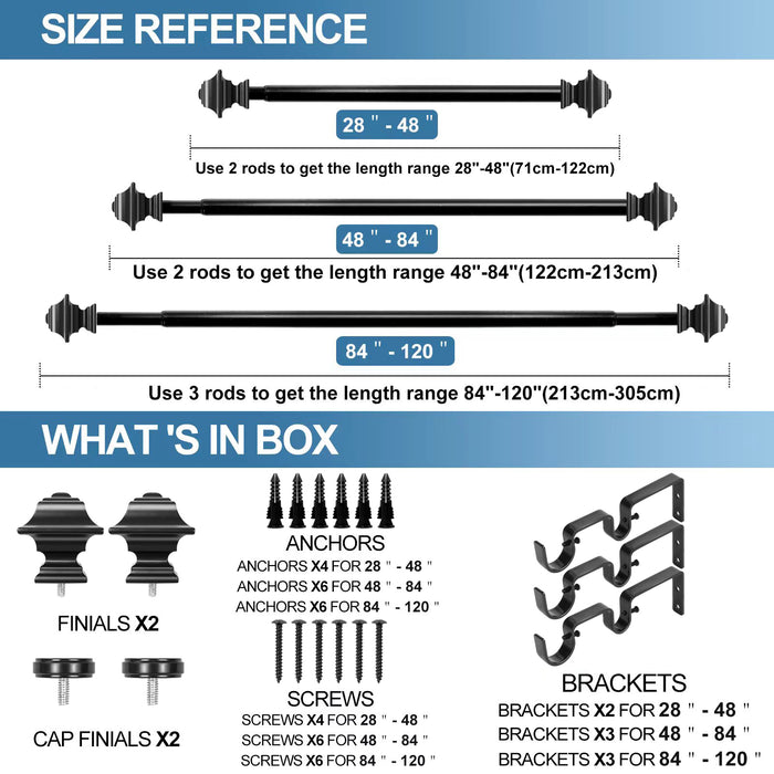 Urbanest Pila Flat Button 1-inch 3-4 inch Double Drapery Curtain Window Rod Set