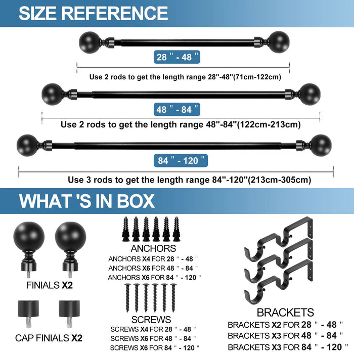 Urbanest Steel Ball Manhattan 1-inch 3-4 inch Double Drapery Curtain Window Rod Set
