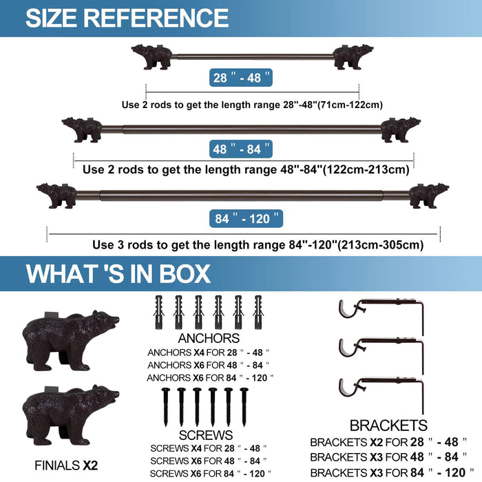 Urbanest 3-4-inch Adjustable Drapery Curtain Rod with Bear Finial