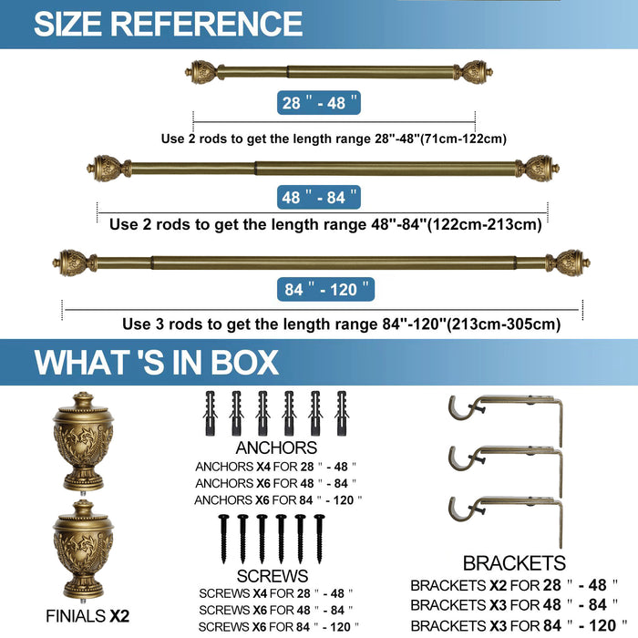 Urbanest 1-inch Diameter Grecian Urn Adjustable Single Drapery Curtain Rod