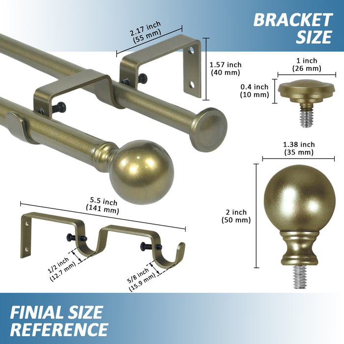 Urbanest Ball Adjustable Double Drapery Curtain Rod Set, 5-8"