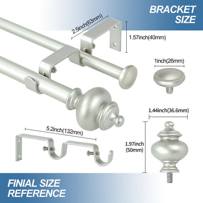 Urbanest Round Urn Adjustable Double Drapery Curtain Rod Set, 5-8"