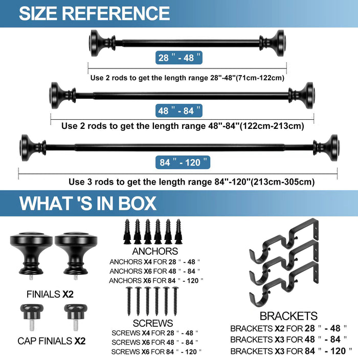 Urbanest Semplice Flat Button 1-inch 5-8 inch Double Drapery Curtain Window Rod Set