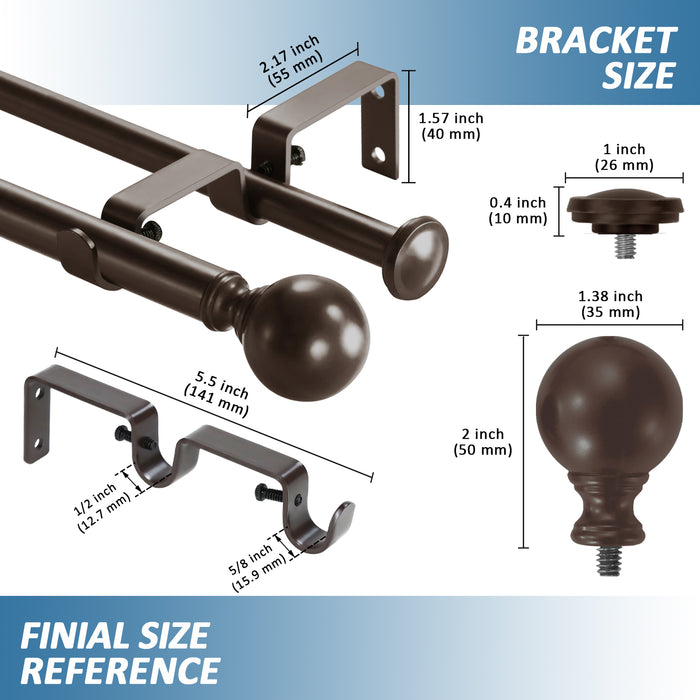 Urbanest Ball Adjustable Double Drapery Curtain Rod Set, 5-8"