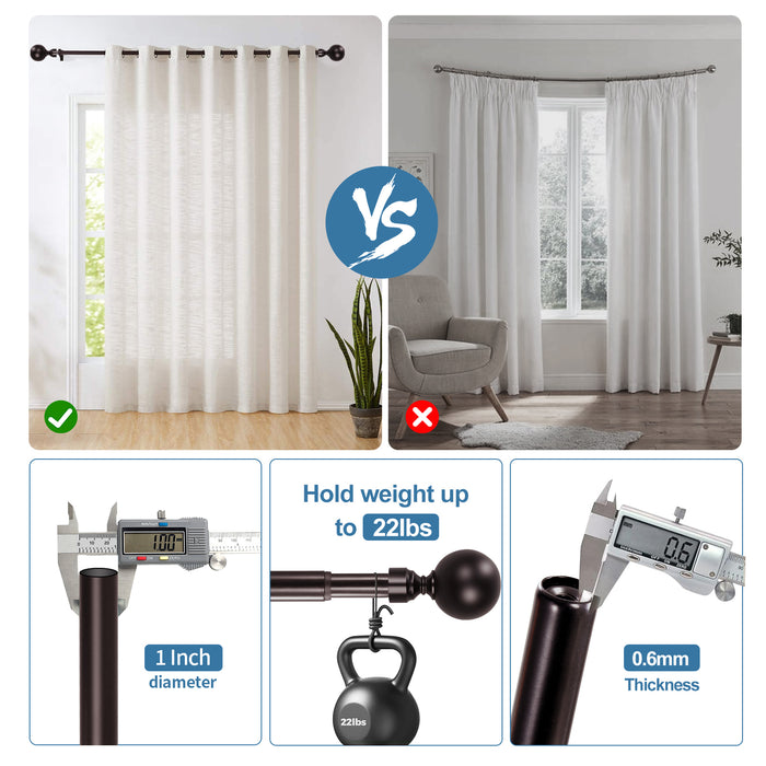 Urbanest Steel Ball Flat Button 1-inch 5-8 inch Double Drapery Curtain Window Rod Set