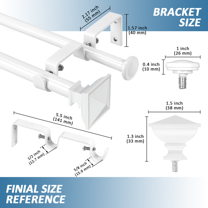 Urbanest Square Urn Adjustable Double Drapery Curtain Rod Set, 5-8"